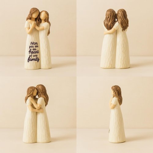 GoGnome Elegant Mother and Daughter Figurine - 5.7” Tall Resin Sculpture with Rustic Crackle Finish | Perfect Gift for Mother's Day or Birthdays