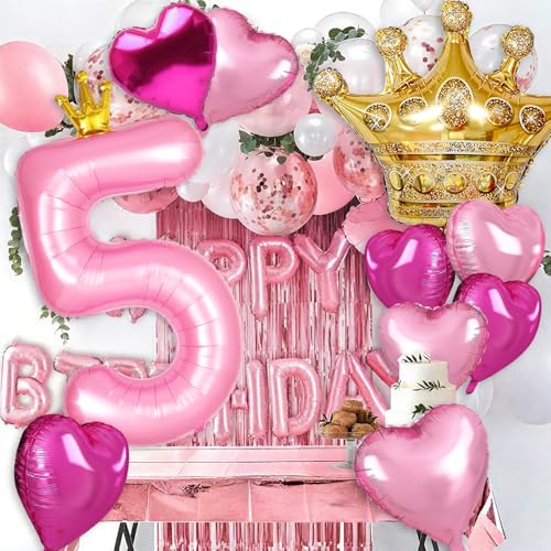 Princess 4th Birthday Balloon Set, 40-Inch Pink Crown Number 4 Decoration