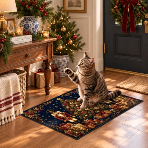 Christmas Nutcracker Faux Cashmere Non-Slip Rug - Multi Color 1'4" x 2' Entryway Mat