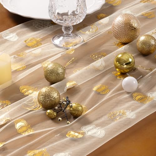 Gold Gauze Table Runner Fall Pumpkin Beige 10ft for Party & Holiday Decor