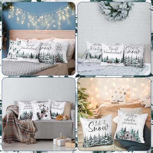 Wonderland Christmas Pillow Covers Set of 6 - 18x18 Inch Winter Decor