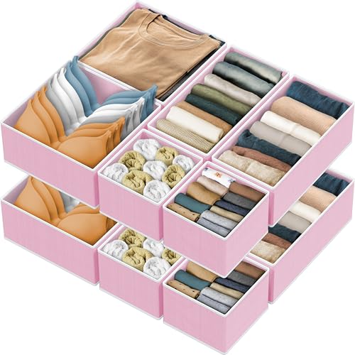 Simple Houseware Foldable Drawer Organizer Stocking Bin Set of 12 Pink - 4L/4M/4S