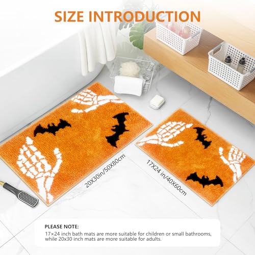 APROPHIC Halloween Bath Mat 17x24 in, Skull Bat Non-Slip, Super Absorbent