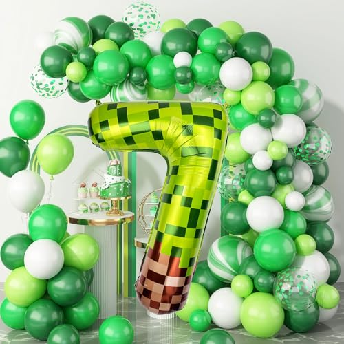 Koxdii 40" Giant Green Pixel Miner Number 7 Foil Balloon for Video Game Party