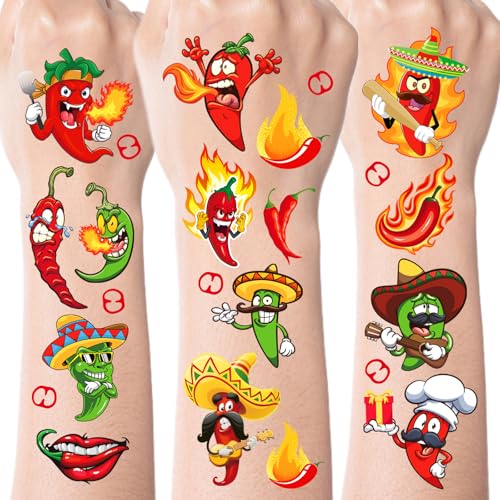 Chili Cook-Off Temporary Tattoos - 160 Pcs Red Hot Pepper Party Favors