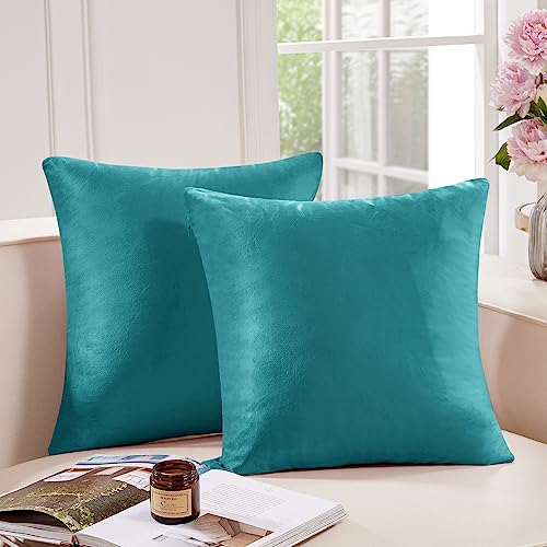 Deconovo Turquoise Velvet Throw Pillow Covers, 26x26 Inch | 2 Pack