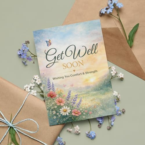 Get Well Soon Card - Floral Meadow Design with Comforting Verse - A5
