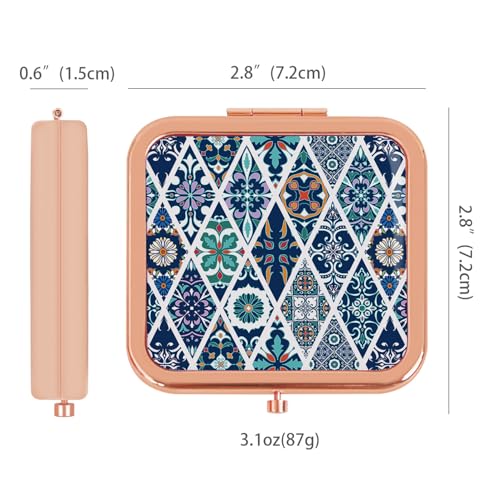 Purse Mirror Compact, Rose Gold Square Metal Pocket Mirror 1X/2X