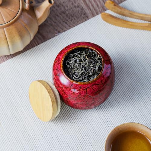 6oz Ceramic Tea Canister with Airtight Wooden Lid - Flambe Glaze