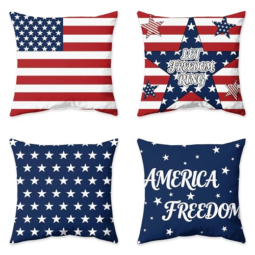 Mitpok 4th of July Patriotic Pillow Covers Set of 4 18x18 Inches Outdoor Home Decor