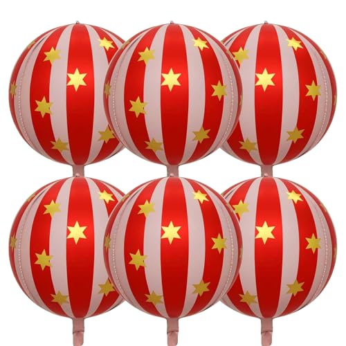 22-Inch Carnival Striped Foil Balloons, Red and Pink - 6 Pack