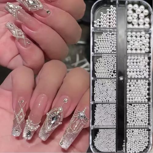 COOSLIM Nail Art Pearl and Metal Caviar Bead Kit with Adhesive Gel