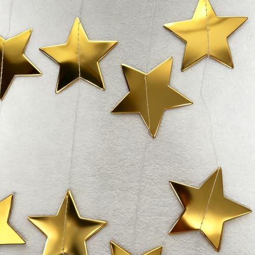 Gold Star Garland 105 Feet with 8 Glitter Paper String Decorations for Christmas, Wedding, Party