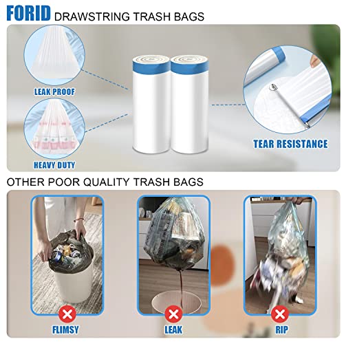 FORID 2 Gallon Small Trash Bags - 60 Count Drawstring Bathroom Liners