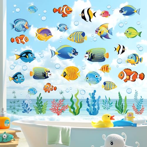 Decalmile Under The Sea Fish Window Clings - Reusable Decals