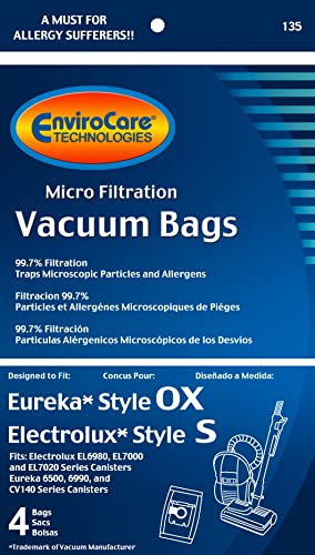 EnviroCare Micro Filtration Vacuum Bags for Electrolux & Eureka Canisters - 4 Pack