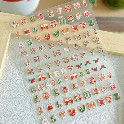 Christmas 5D Embossed Nail Art Stickers English Letter Decals DIY Manicure