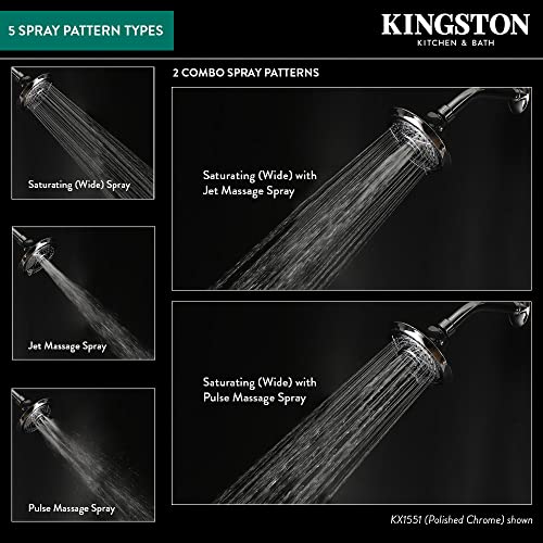 Kingston Brass KX1557 Vilbosch 5-Inch Round 5-Function ABS Shower Head in Brushed Brass