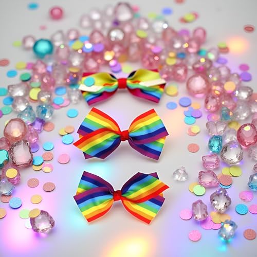 Rainbow Hair Bow Clips 4 Inch Ribbon Barrettes for Women and Girls