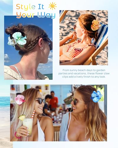 Mesovor Hawaiian Flower Hair Claw Clips 4 Pack - Tropical Orchid Hair Clips
