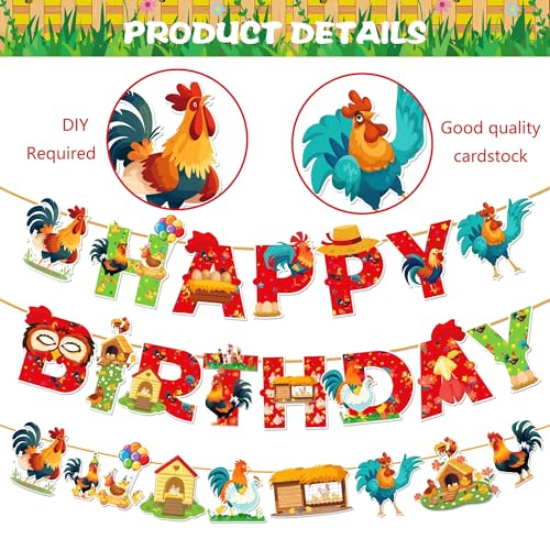 Chicken Happy Birthday Banner - Farm Theme Party Decorations