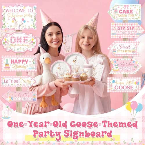 Skylety 20 Pcs One Silly Goose Birthday Party Direction Signs
