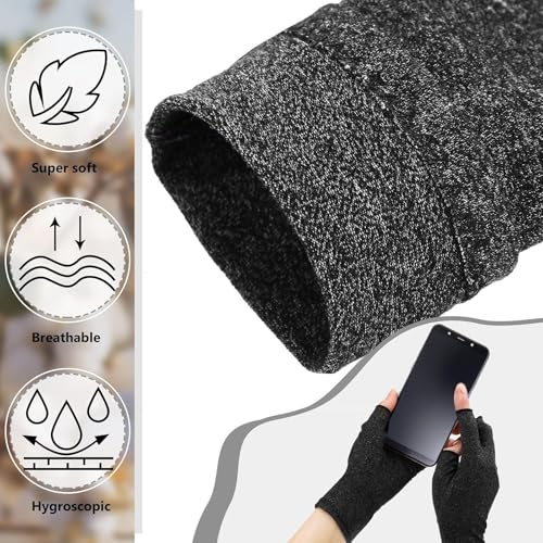 Geyoga Compression Arthritis Gloves - 3 Pairs, Gray, Medium
