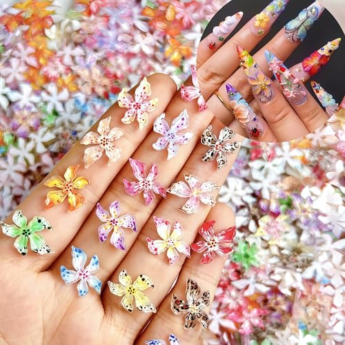 3D Flower Nail Art Charms - 60PCS Colorful Hawaii Hibiscus Nail Gems