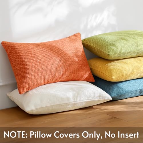 OTOSTAR 4-Pack Linen Decorative Throw Pillow Covers, 12x20 Inch, Orange