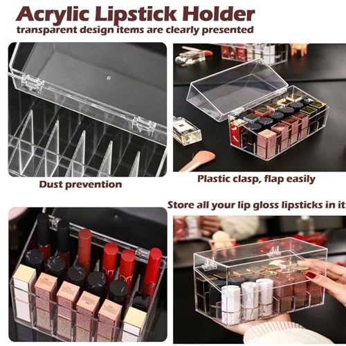 Acrylic Lipstick Organizer with 18 Slots and Dust Cover
