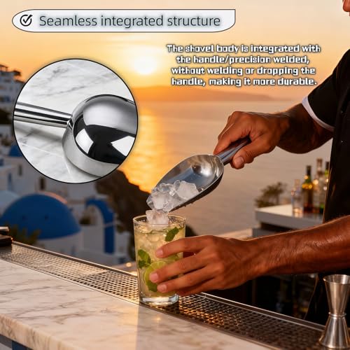 6 oz Stainless Steel Ice Scoop - Heavy Duty Kitchen and Bar Utility Tool