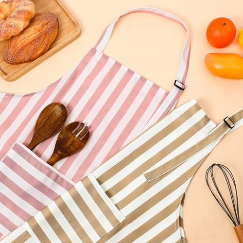Striped Kitchen Aprons 2 Pack with Pockets Waterproof Adjustable