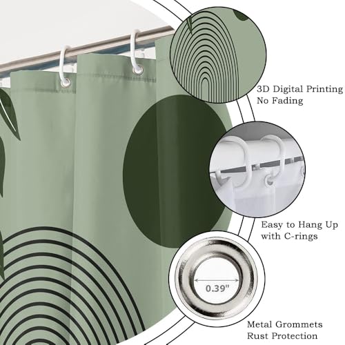 Boho Shower Curtain 48x72 Inch Green Leaves Design, Waterproof Polyester