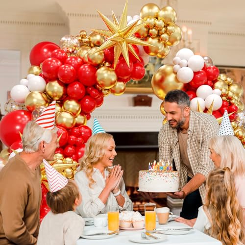 132pcs Red and Gold Balloon Arch Kit with Confetti Balloons for Parties