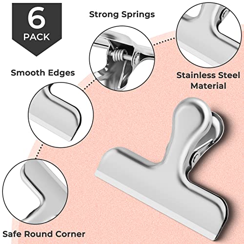 Stainless Steel Chip Clips - 6 Pack Heavy Duty Bag Clips for Food Storage
