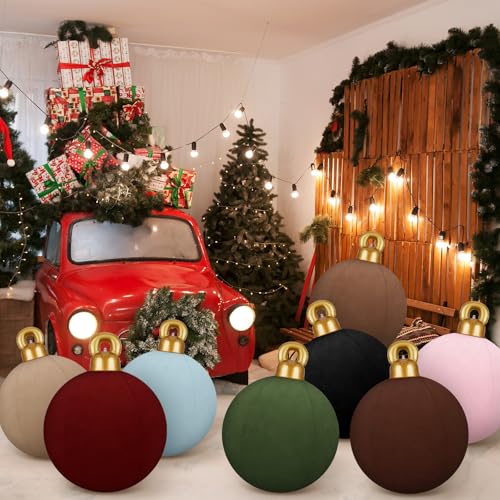 Giant Velvet Christmas Inflatable Balls Set - 8 Large 32 Inch Holiday Yard Decor - Stylish Colors