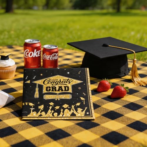 Graduation Napkins Class of 2026 - 20 Pcs Black & Gold Disposable