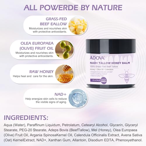 ADOVA Tallow Honey Balm Moisturizer for Face & Body, 2 Pack