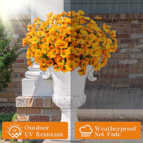 FOUSUKA 16 Bundles Orange Silk Daisy Artificial Flowers Outdoor UV Resistant Plant Decor