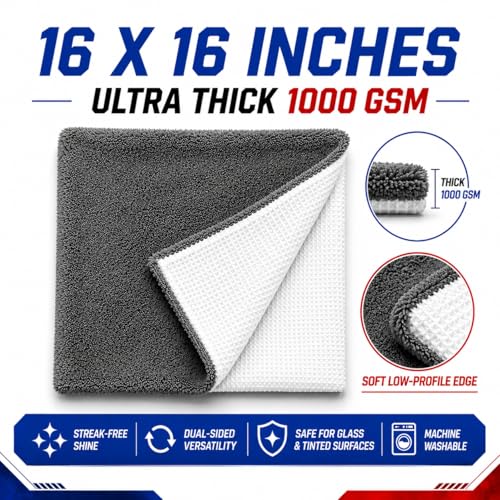 Cranees Fresh Hybrid Glass Microfiber Towel 16x16 - 1-Pack, Streak-Free & Lint-Free