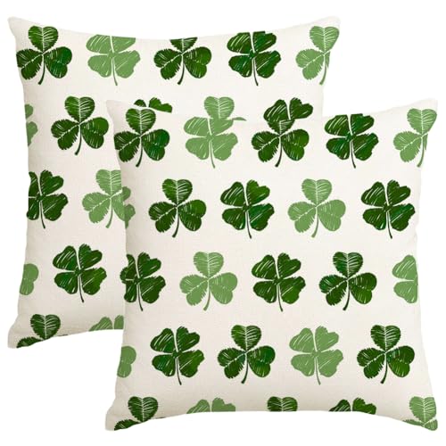 St. Patrick's Day Pillow Covers 18x18 Inch - Green Shamrock Set of 2