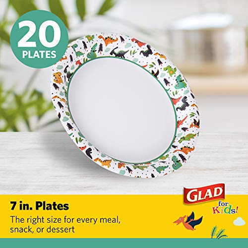 Glad Dinosaur Disposable Paper Plates, 7 Inch, Multicolor, 120 Ct