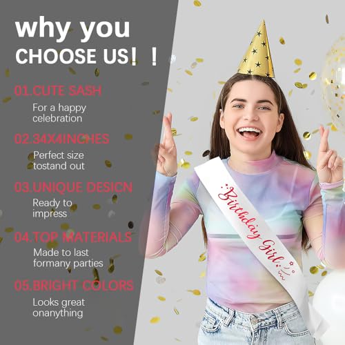 Birthday Queen Sash - Satin White with Pink Foil for Special Celebrations