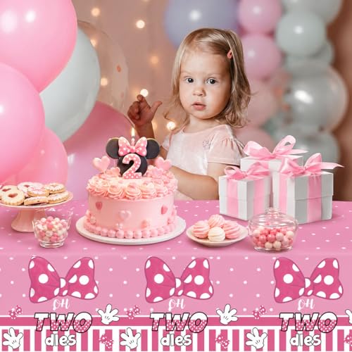 Cartoon Pink Bow Mouse Tablecloth - 3 Pack, 54x108 Inch for Birthday Parties