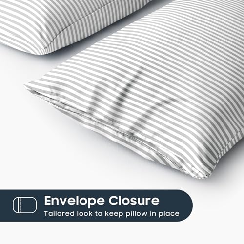 Wake In Cloud Striped Pillow Cases Set of 2 - Gray White, 20x26 Inches