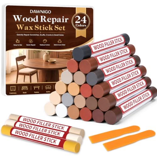DAWNIGO 24-Color Wood Furniture Repair Kit with Applicator Brush