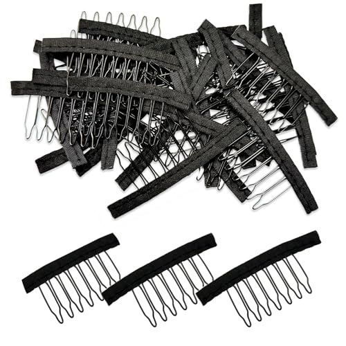 Gmlawsc 25-Piece Black 7-Tooth Wig Comb Clips - Stainless Steel