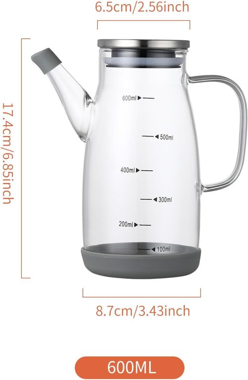 Large Glass Oil Dispenser Bottle - No Drip Olive Oil & Vinegar Cruet with Stainless Steel Lid | 20oz / 600ml Clear