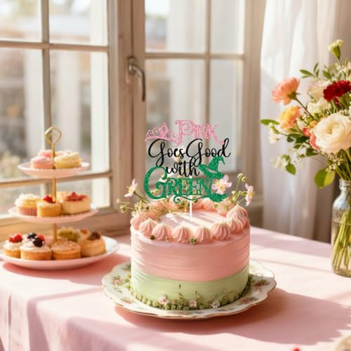 Witch-Themed Pink and Green Cake Topper for Birthday Parties