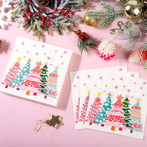 AimFun Christmas Trees Paper Luncheon Napkins - Pink Trees, 100 Pack
